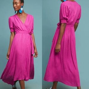 Anthropologie Maeve Wrap Midi Dress – Raspberry – Size 8